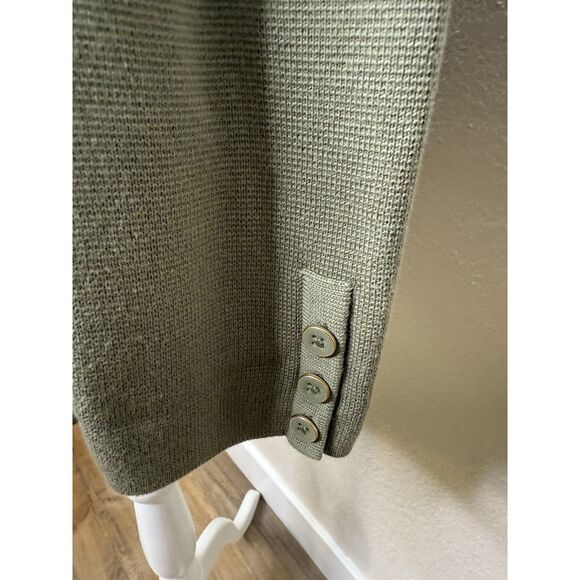 Talbots Size L Cotton Stretch Sweater Blazer Pockets Olive Green Knit Soft - Picture 2 of 9